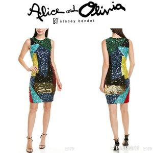 ALICE + OLIVIA Dress 2 Sequin Sheath Dinner Glam Holiday New Year’s Eve $795 NWT